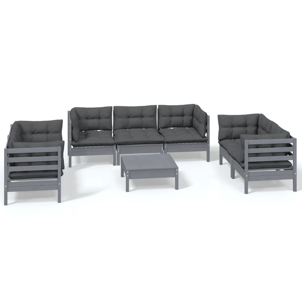 Set Salotto da Giardino con Cuscini 8 pz Legno Massello di Pino