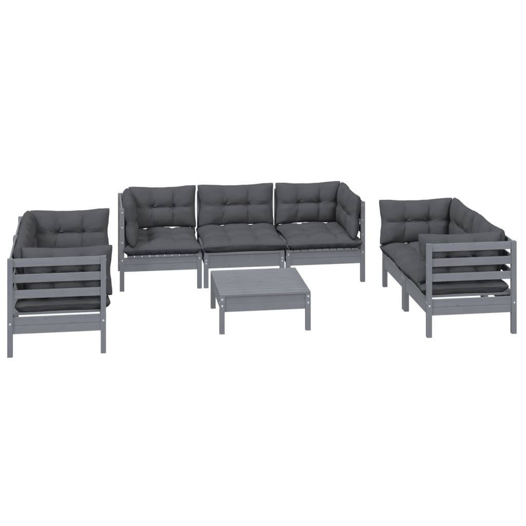 Set Salotto da Giardino con Cuscini 8 pz Legno Massello di Pino