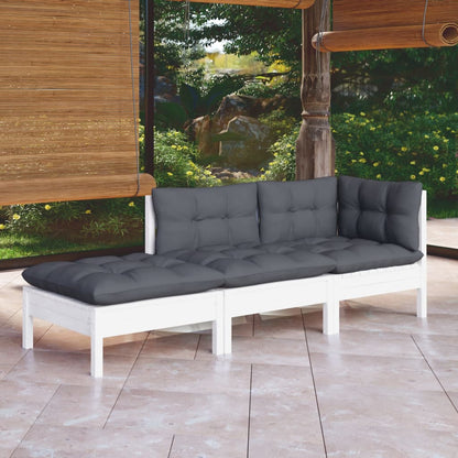 Set Divani da Giardino 3 pz con Cuscini Legno Massello di Pino