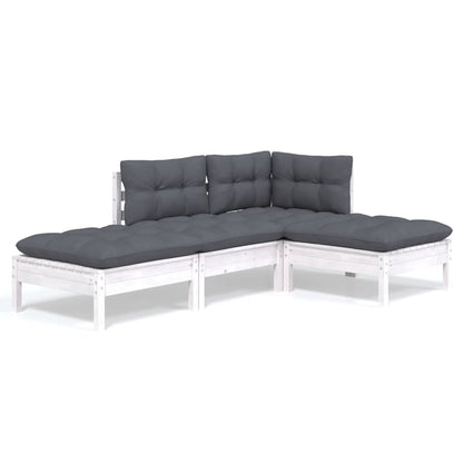 Set Salotto da Giardino 4 pz con Cuscini Legno Massello di Pino