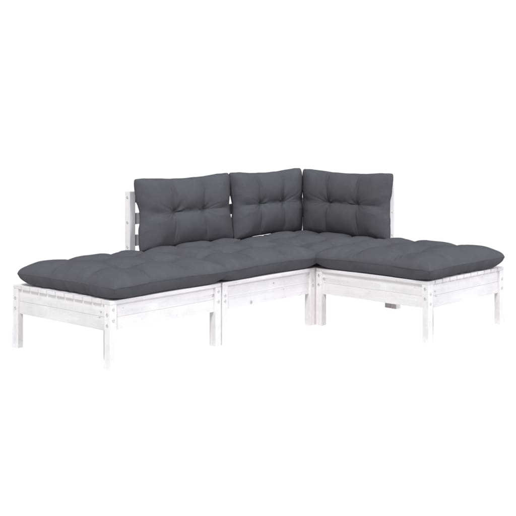 Set Salotto da Giardino 4 pz con Cuscini Legno Massello di Pino