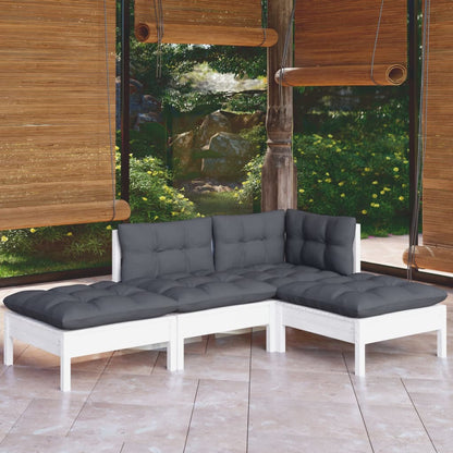 Set Salotto da Giardino 4 pz con Cuscini Legno Massello di Pino