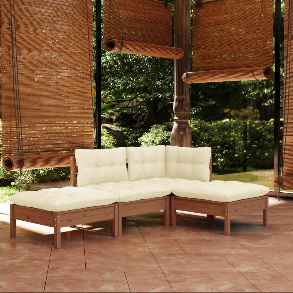 Set Salotto da Giardino 4 pz con Cuscini Legno Massello di Pino