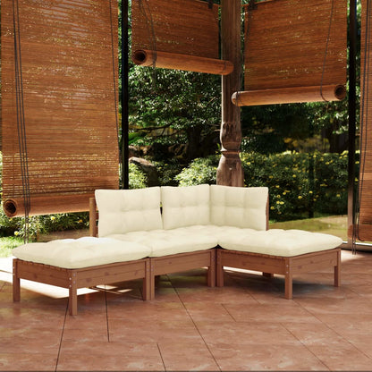Set Salotto da Giardino 4 pz con Cuscini Legno Massello di Pino
