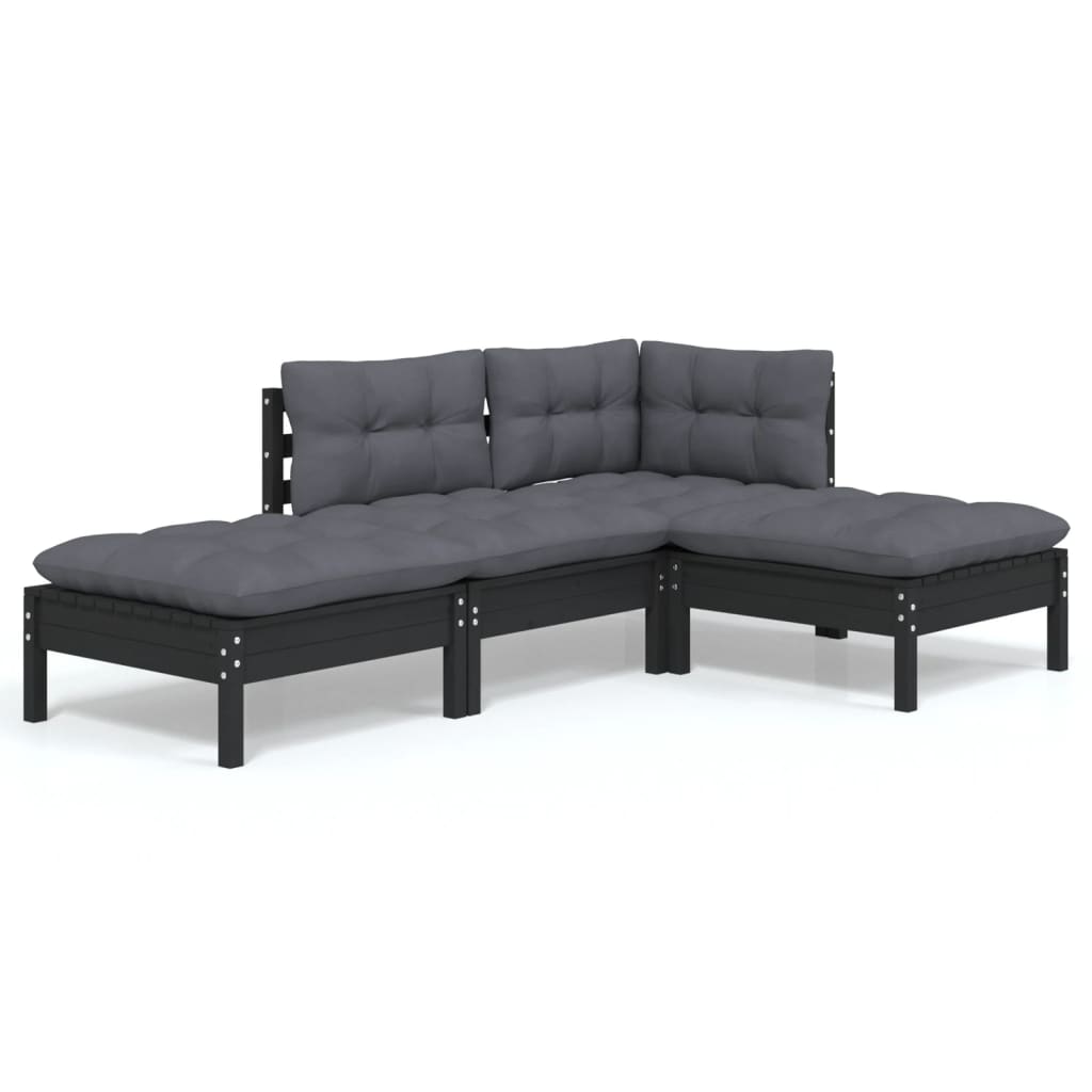 Set Salotto da Giardino 4 pz con Cuscini Legno Massello di Pino