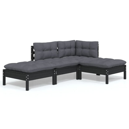 Set Salotto da Giardino 4 pz con Cuscini Legno Massello di Pino