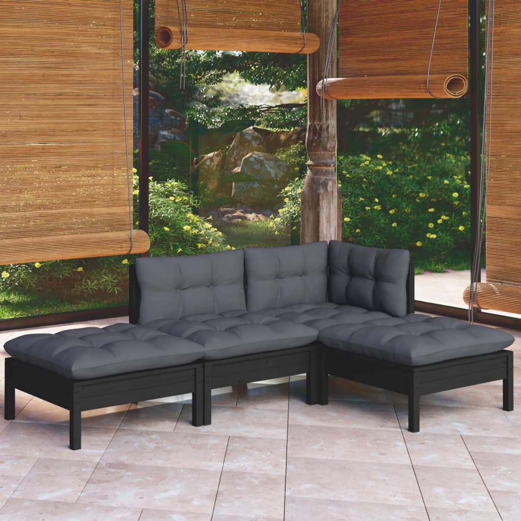Set Salotto da Giardino 4 pz con Cuscini Legno Massello di Pino