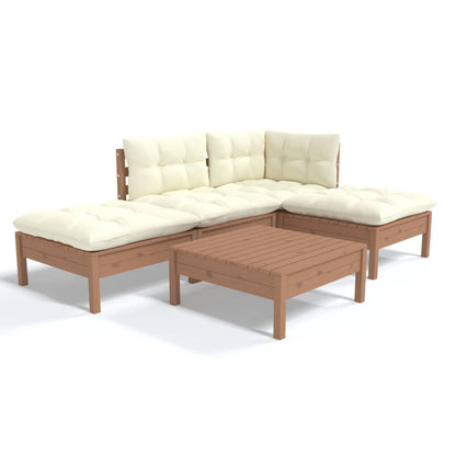 Set Salotto Giardino 5pz con Cuscini Marrone Ambra Legno Pino
