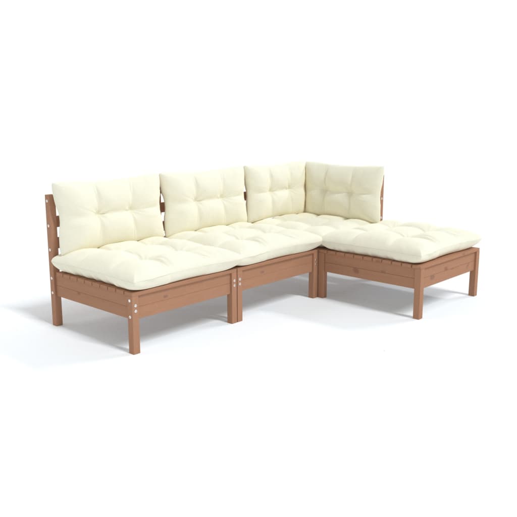 Set Salotto Giardino 4pz con Cuscini Marrone Ambra Legno Pino