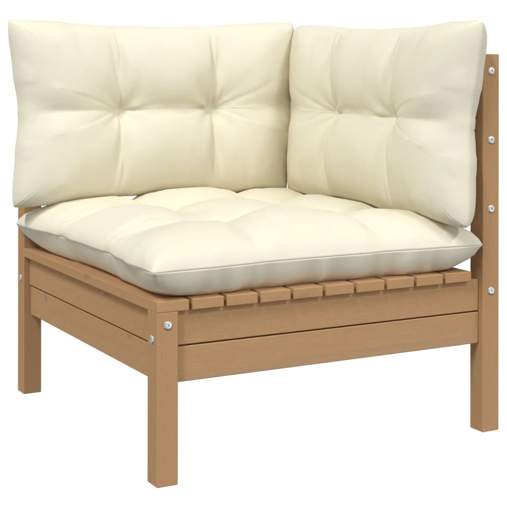 Set Salotto Giardino 4pz con Cuscini Marrone Ambra Legno Pino