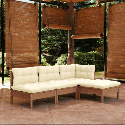 Set Salotto Giardino 4pz con Cuscini Marrone Ambra Legno Pino