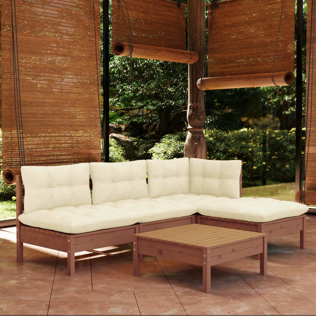 Set Divani da Giardino 5 pz con Cuscini Ambra Legno di Pino