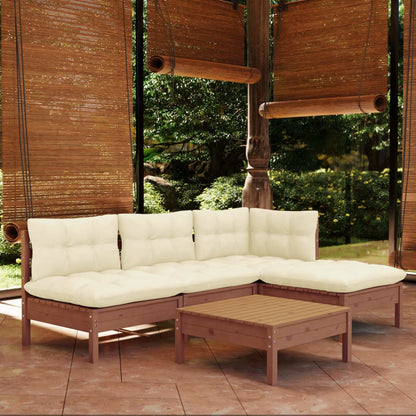 Set Divani da Giardino 5 pz con Cuscini Ambra Legno di Pino
