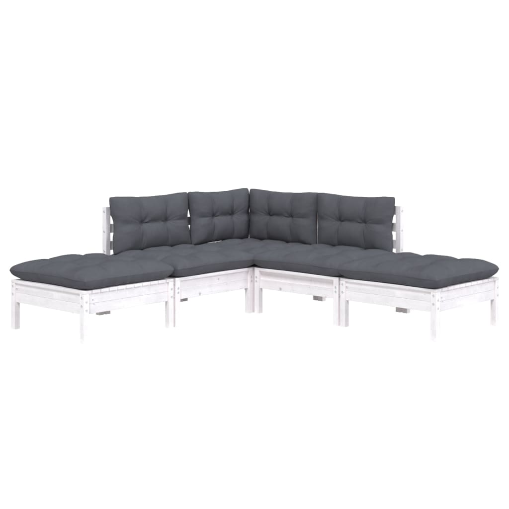 Set Divani da Giardino 5 pz con Cuscini Legno Massello di Pino