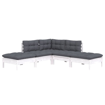 Set Divani da Giardino 5 pz con Cuscini Legno Massello di Pino