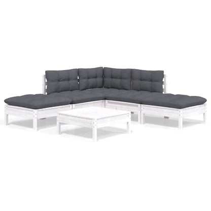 Set Divani da Giardino 6 pz con Cuscini Bianchi Legno di Pino
