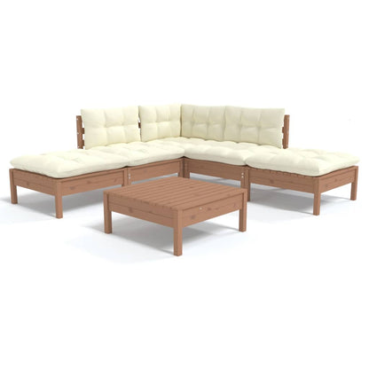 Set Salotto Giardino 6pz con Cuscini Marrone Ambra Legno Pino