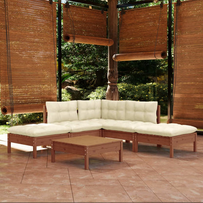 Set Salotto Giardino 6pz con Cuscini Marrone Ambra Legno Pino