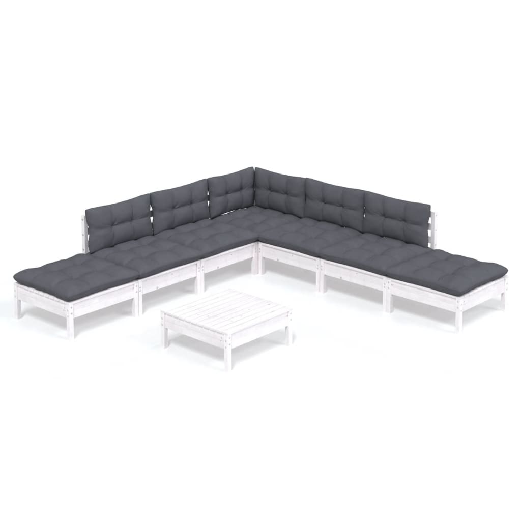 Set Divani da Giardino 8 pz con Cuscini Bianchi Legno di Pino