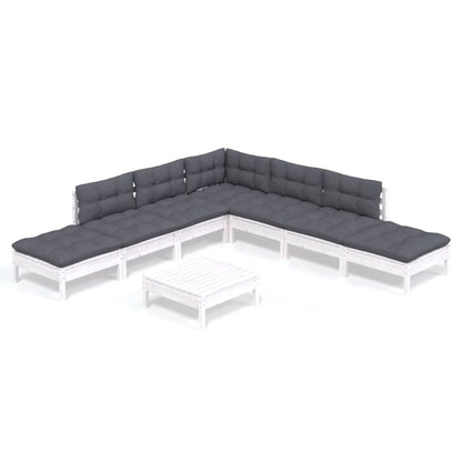 Set Divani da Giardino 8 pz con Cuscini Bianchi Legno di Pino
