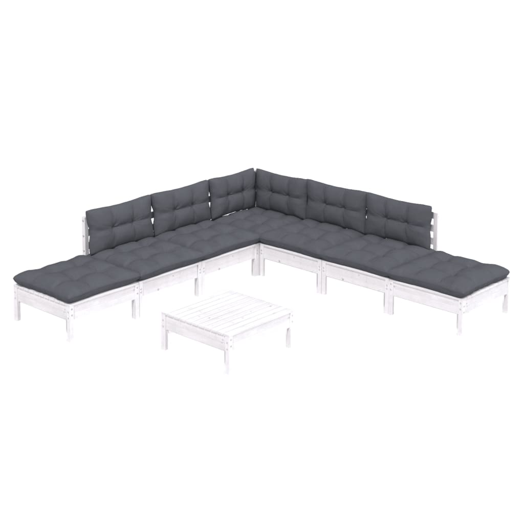 Set Divani da Giardino 8 pz con Cuscini Bianchi Legno di Pino