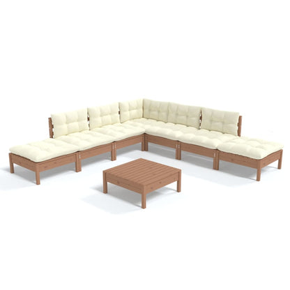 Set Salotto Giardino 8pz con Cuscini Marrone Ambra Legno Pino