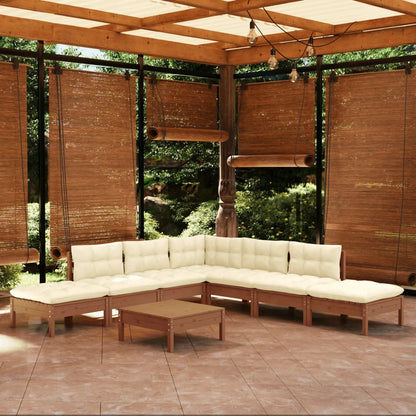 Set Salotto Giardino 8pz con Cuscini Marrone Ambra Legno Pino