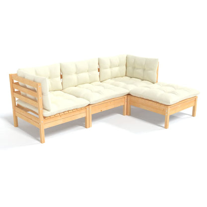 Set Salotto da Giardino 4 pz con Cuscini Crema in Legno di Pino