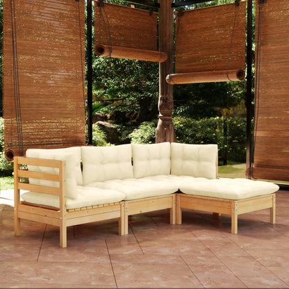 Set Salotto da Giardino 4 pz con Cuscini Crema in Legno di Pino