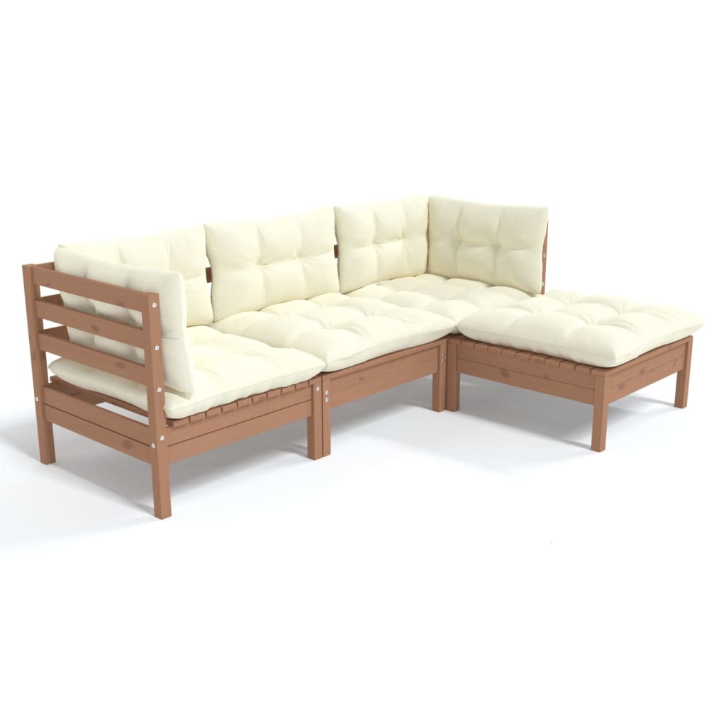 Set Salotto Giardino 4pz con Cuscini Marrone Ambra Legno Pino