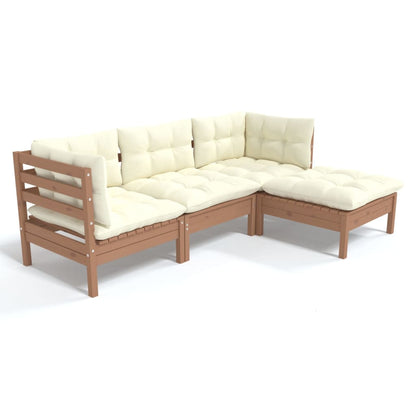 Set Salotto Giardino 4pz con Cuscini Marrone Ambra Legno Pino