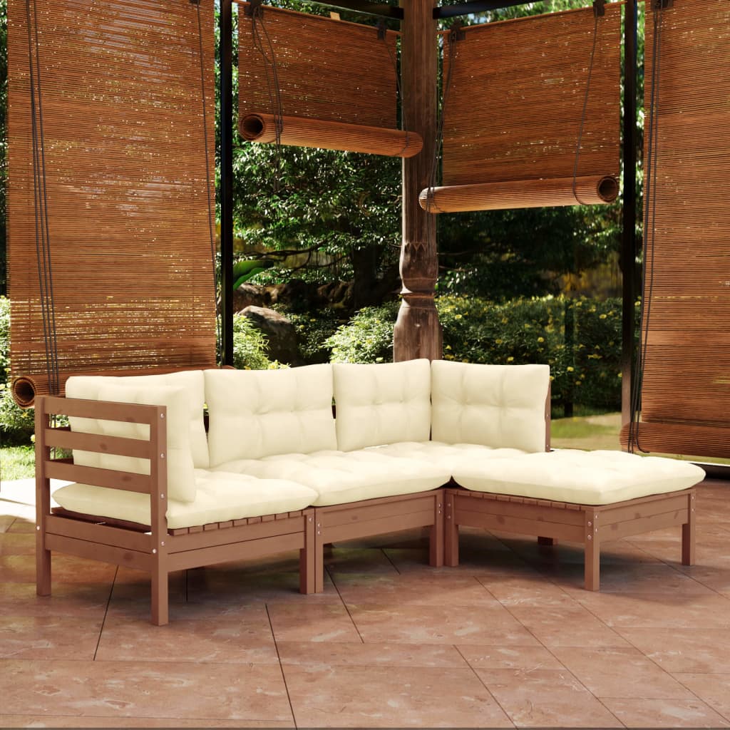 Set Salotto Giardino 4pz con Cuscini Marrone Ambra Legno Pino