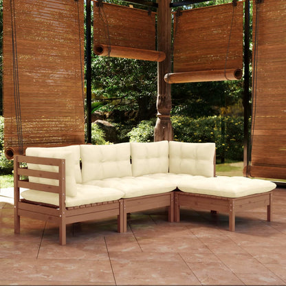 Set Salotto Giardino 4pz con Cuscini Marrone Ambra Legno Pino