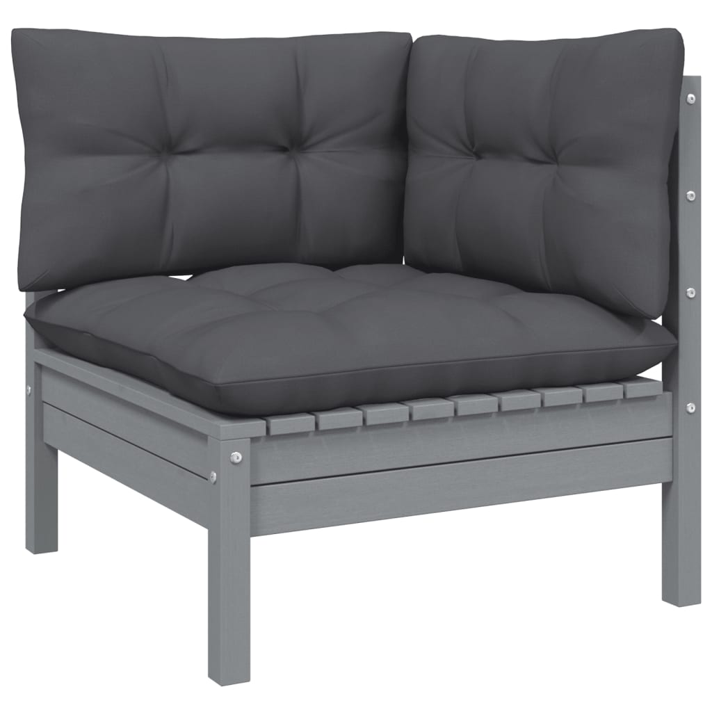 Set Divani da Giardino 5 pz con Cuscini Grigi Massello di Pino