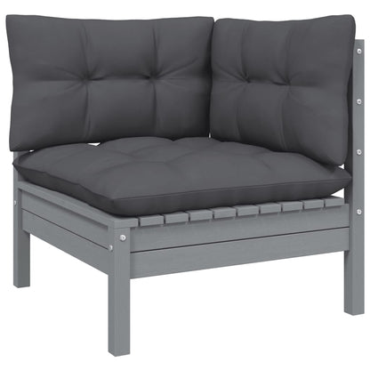 Set Divani da Giardino 5 pz con Cuscini Grigi Massello di Pino