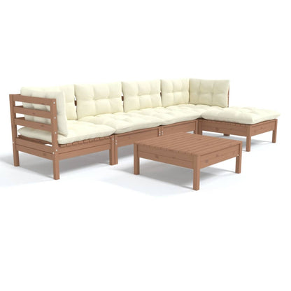 Set Salotto Giardino 6pz con Cuscini Marrone Ambra Legno Pino