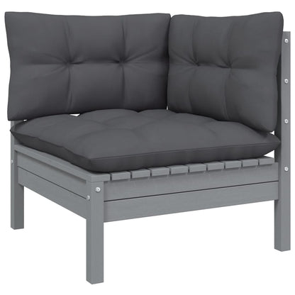 Set Divani da Giardino 4 pz con Cuscini Grigi Massello di Pino