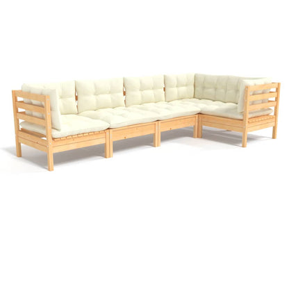 Set Divani da Giardino 5 pz con Cuscini Crema in Massello di Pino