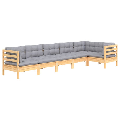 Set Divani da Giardino 6 pz con Cuscini Grigi Massello di Pino
