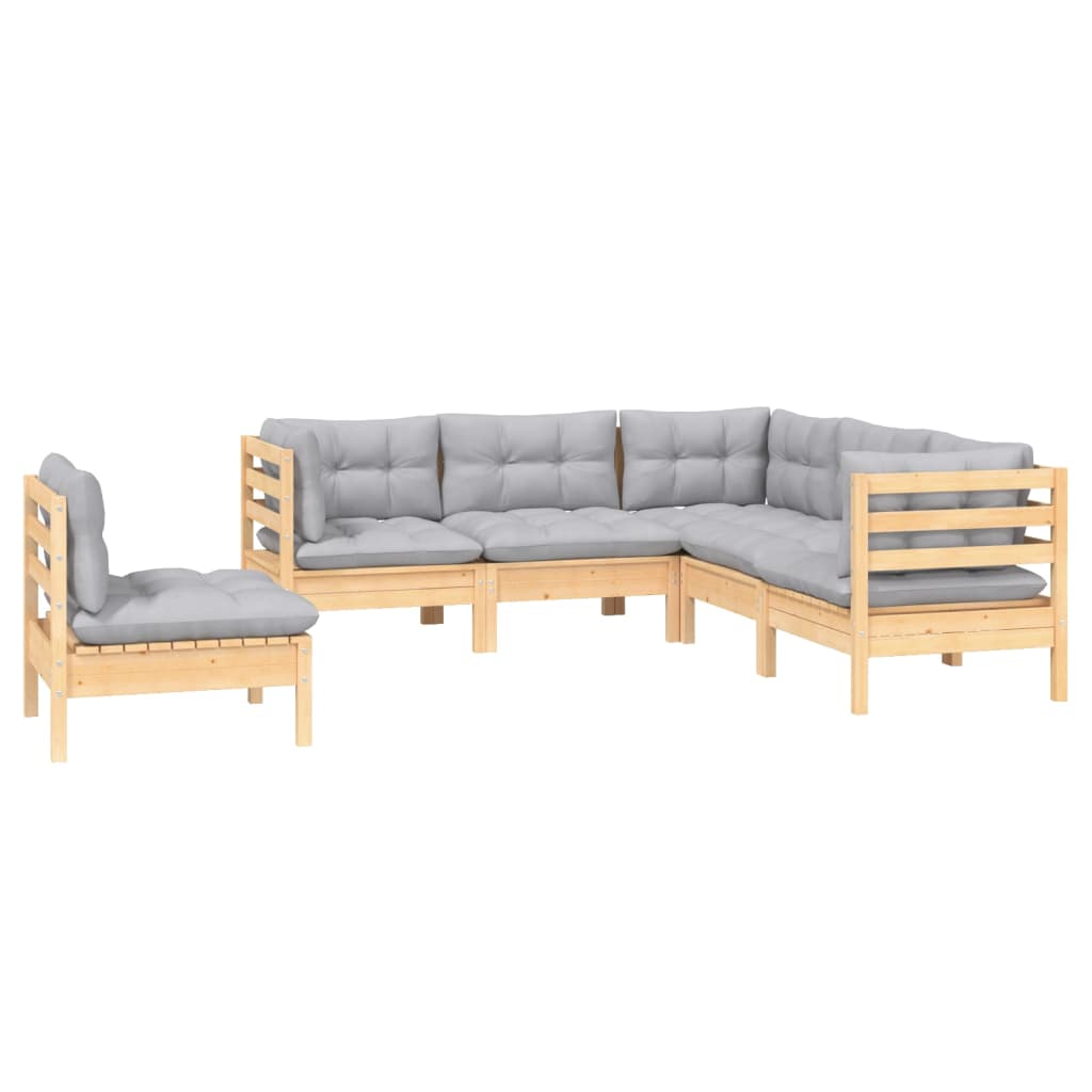 Set Divani da Giardino 5 pz con Cuscini Grigi Massello di Pino
