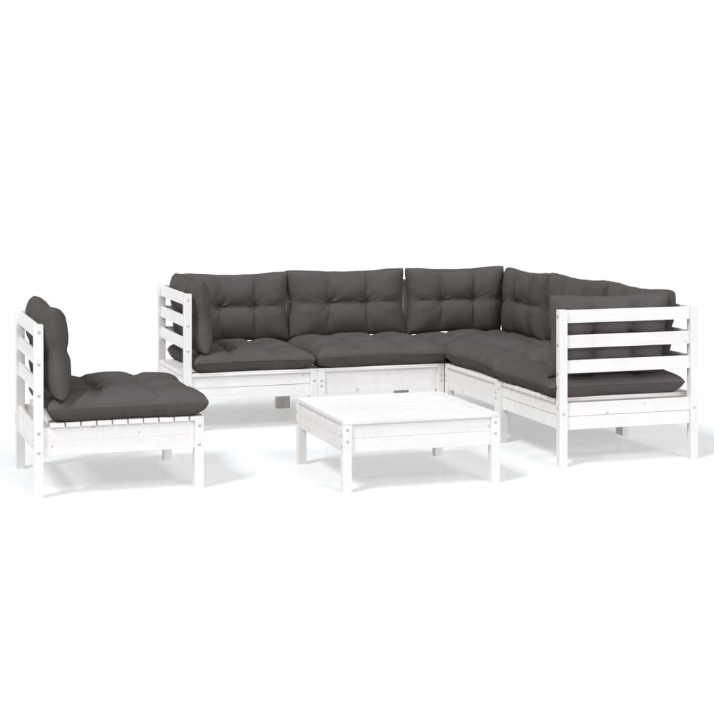 Set Divani da Giardino 6 pz con Cuscini Bianchi Legno di Pino