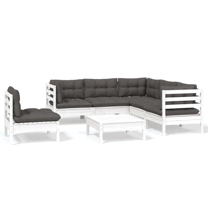 Set Divani da Giardino 6 pz con Cuscini Bianchi Legno di Pino
