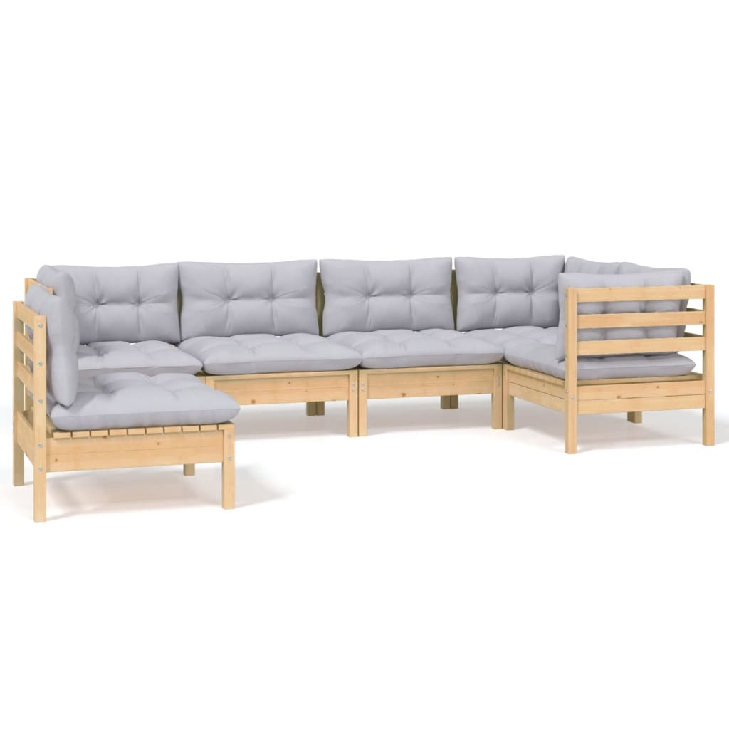 Set Divani da Giardino 6 pz con Cuscini Grigi Massello di Pino