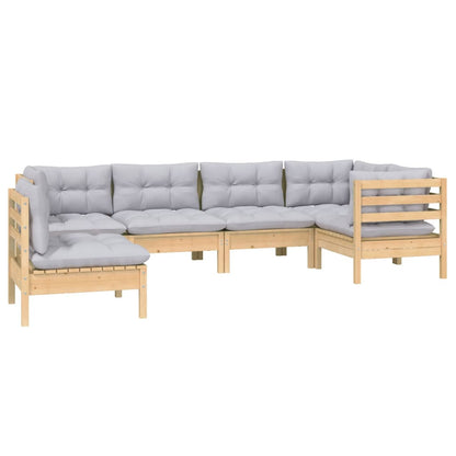 Set Divani da Giardino 6 pz con Cuscini Grigi Massello di Pino
