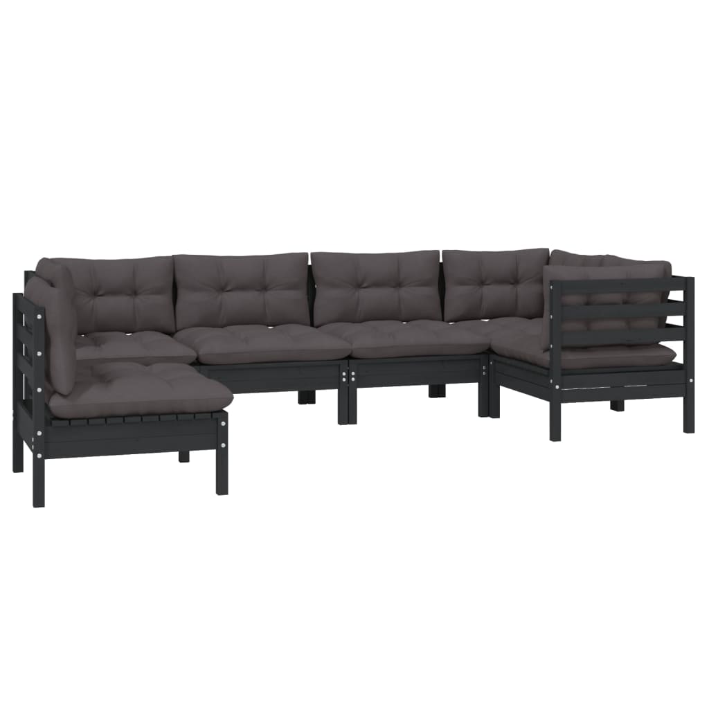 Set Divani da Giardino 6 pz con Cuscini Neri Massello di Pino