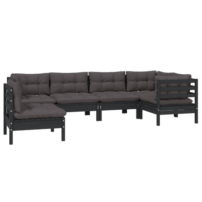 Set Divani da Giardino 6 pz con Cuscini Neri Massello di Pino