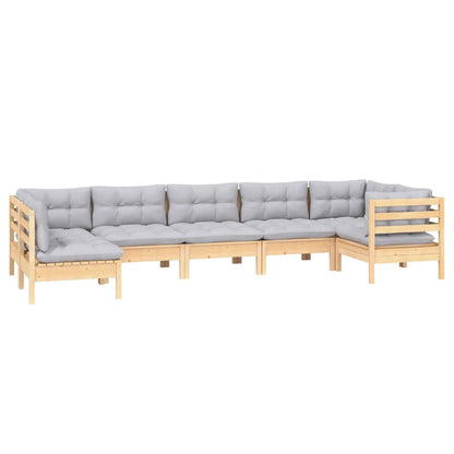 Set Divani da Giardino 7 pz con Cuscini Grigi Massello di Pino