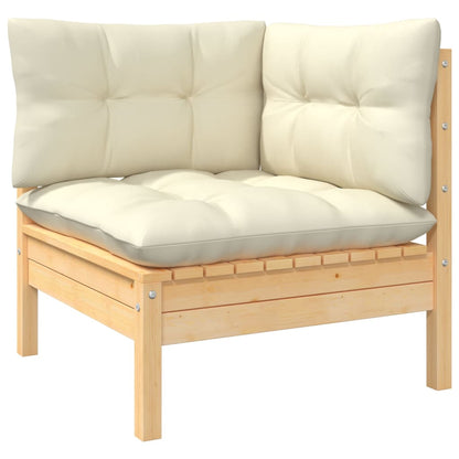 Set Salotto da Giardino 8 pz con Cuscini Crema in Legno di Pino