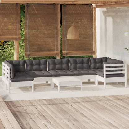 Set Divani da Giardino 8 pz con Cuscini Bianchi Legno di Pino