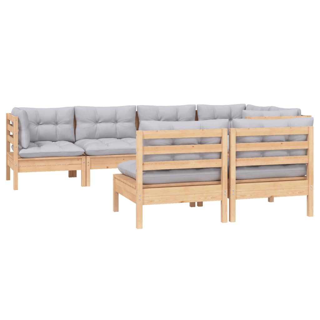 Set Divani da Giardino 7 pz con Cuscini Grigi Massello di Pino